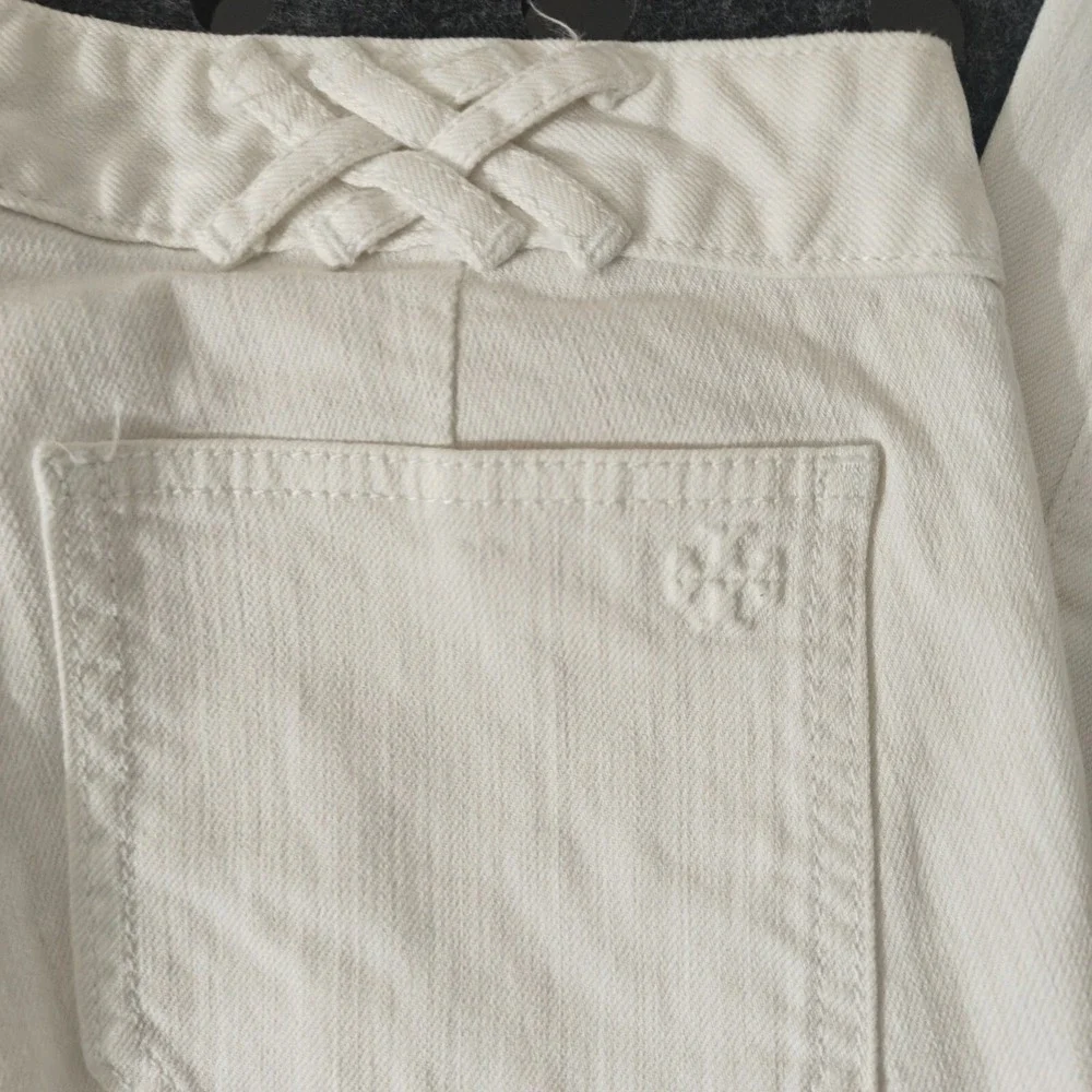 Tory Burch White‎ Skinny Jeans Womens 27 Braided Waist Detail Stretch Denim Slim
